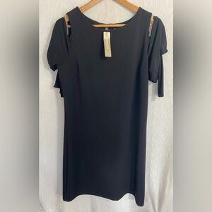 Chico's Women’s Black Cold Shoulder Tie-Sleeve Shift Dress Size 1 NWT